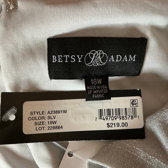 Betsy & Adam Long Sleeve Sheath Cocktail Dress Size 18W Silver Metallic Mini - Picture 10 of 14